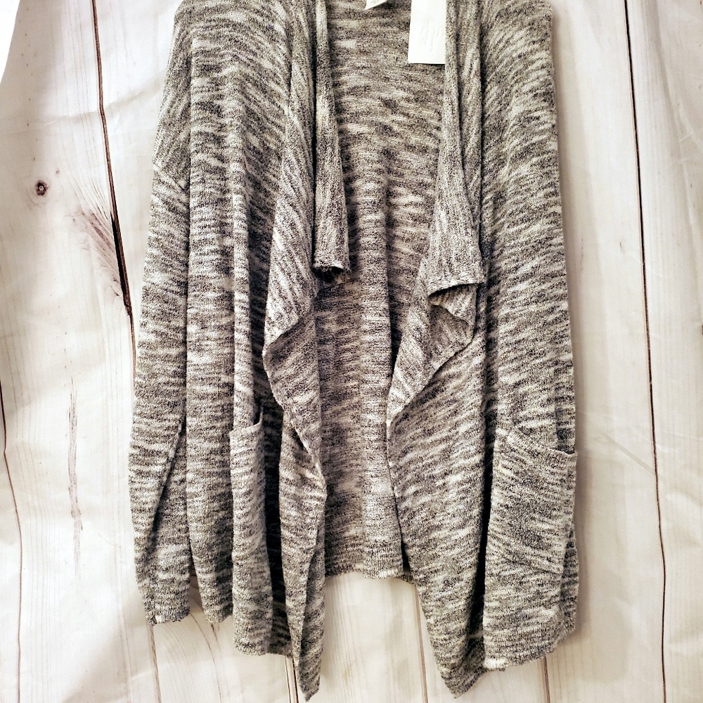 Ady P Gray & White Striped Cardigan soft L NWT